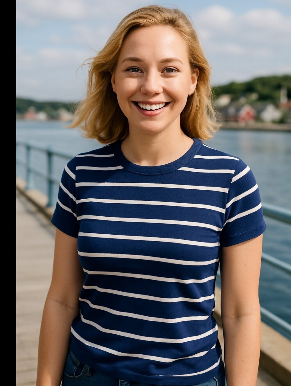 Anthropologie Maeve Blair Baby Tee Navy White Stripe Stretch Cotton Top Small